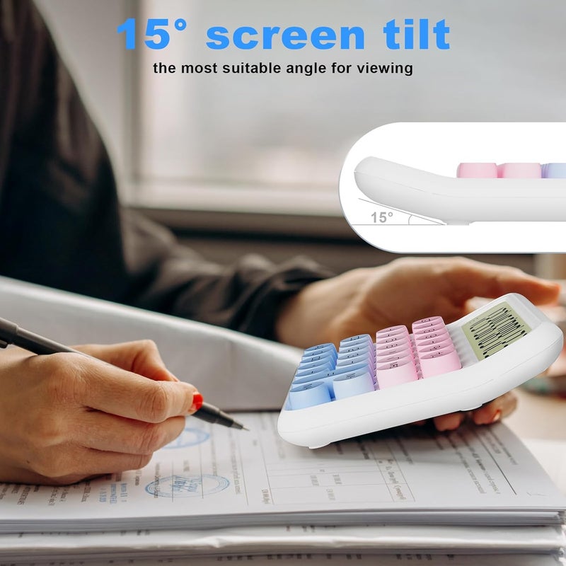 Decklit Battery Desk Calculator - 12 Digit Extra Large 5-Inch LCD Display, Big Buttons Easy to Press Office Calculators, 15 Tilt Screen for Kids (Blue & Pink) - Image 5